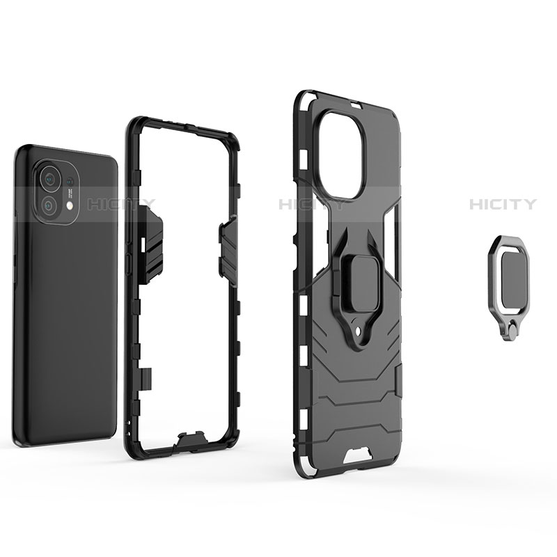 Coque Contour Silicone et Plastique Housse Etui Mat avec Magnetique Support Bague Anneau R05 pour Xiaomi Mi 11 Lite 4G Plus