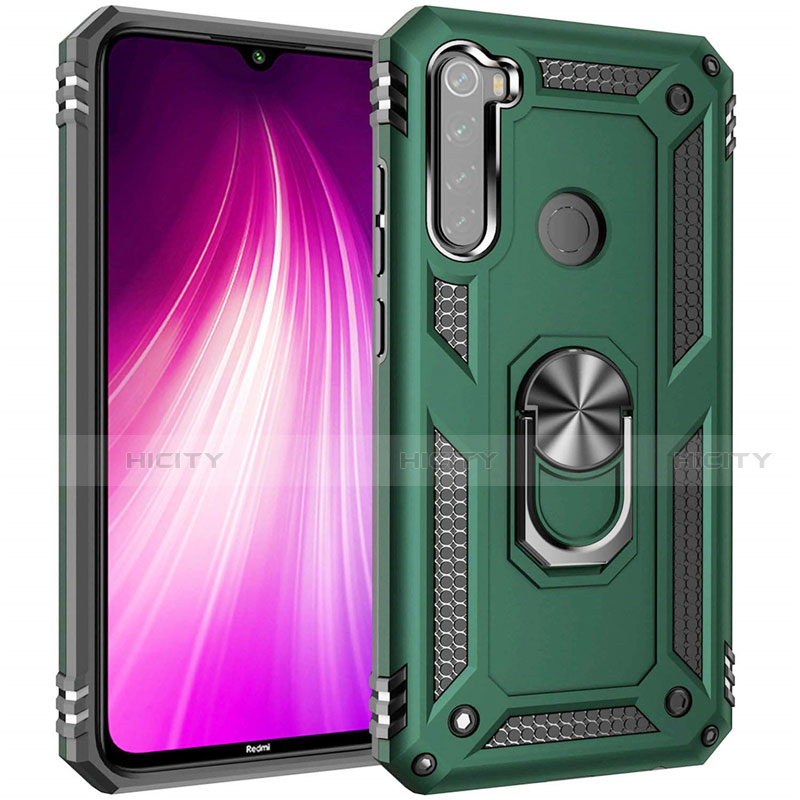 Coque Contour Silicone et Plastique Housse Etui Mat avec Magnetique Support Bague Anneau R05 pour Xiaomi Redmi Note 8 Vert Plus