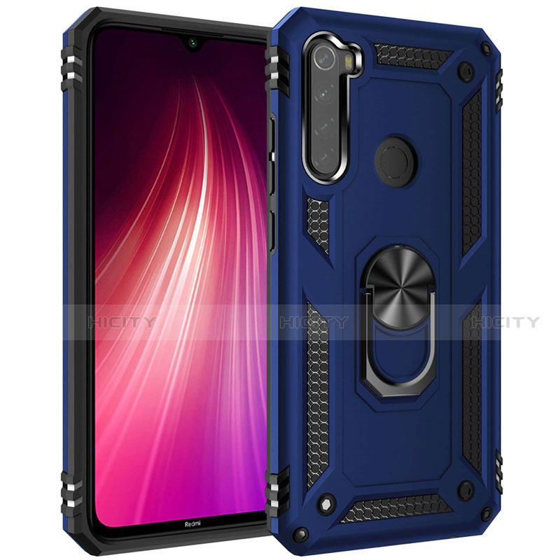 Coque Contour Silicone et Plastique Housse Etui Mat avec Magnetique Support Bague Anneau R05 pour Xiaomi Redmi Note 8T Bleu Plus