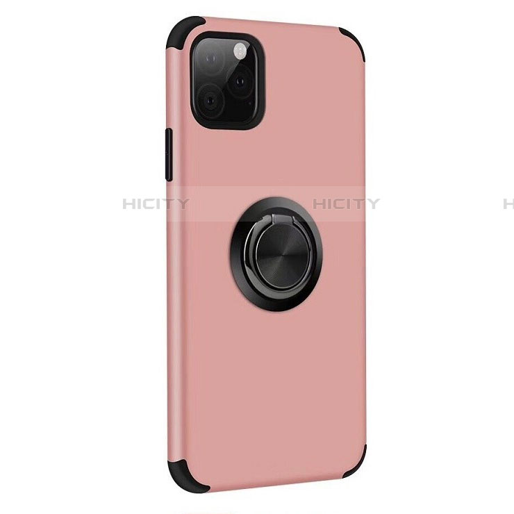 Coque Contour Silicone et Plastique Housse Etui Mat avec Magnetique Support Bague Anneau R06 pour Apple iPhone 11 Pro Max Or Rose Plus