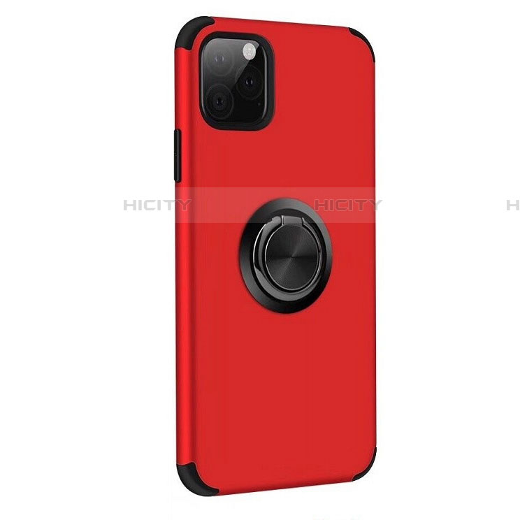 Coque Contour Silicone et Plastique Housse Etui Mat avec Magnetique Support Bague Anneau R06 pour Apple iPhone 11 Pro Max Rouge Plus