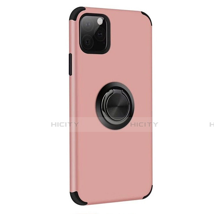 Coque Contour Silicone et Plastique Housse Etui Mat avec Magnetique Support Bague Anneau R06 pour Apple iPhone 11 Pro Or Rose Plus