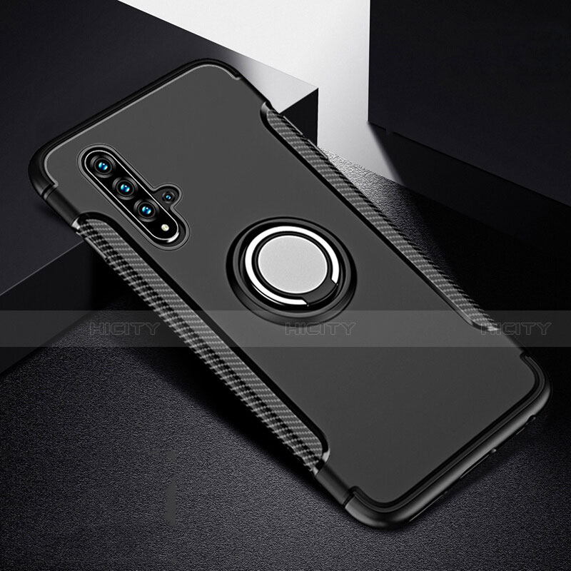 Coque Contour Silicone et Plastique Housse Etui Mat avec Magnetique Support Bague Anneau R06 pour Huawei Nova 5 Noir Plus