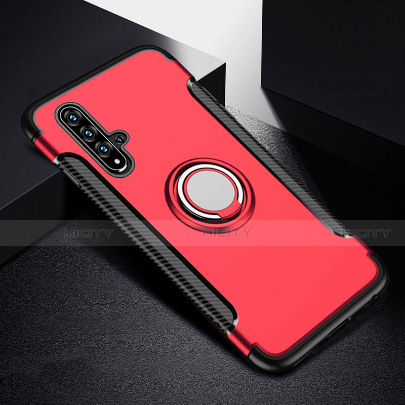 Coque Contour Silicone et Plastique Housse Etui Mat avec Magnetique Support Bague Anneau R06 pour Huawei Nova 5 Rouge Plus