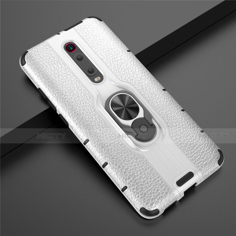 Coque Contour Silicone et Plastique Housse Etui Mat avec Magnetique Support Bague Anneau R07 pour Xiaomi Redmi K20 Pro Argent Plus