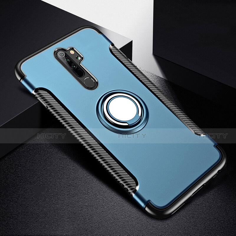 Coque Contour Silicone et Plastique Housse Etui Mat avec Magnetique Support Bague Anneau R08 pour Xiaomi Redmi Note 8 Pro Bleu Plus