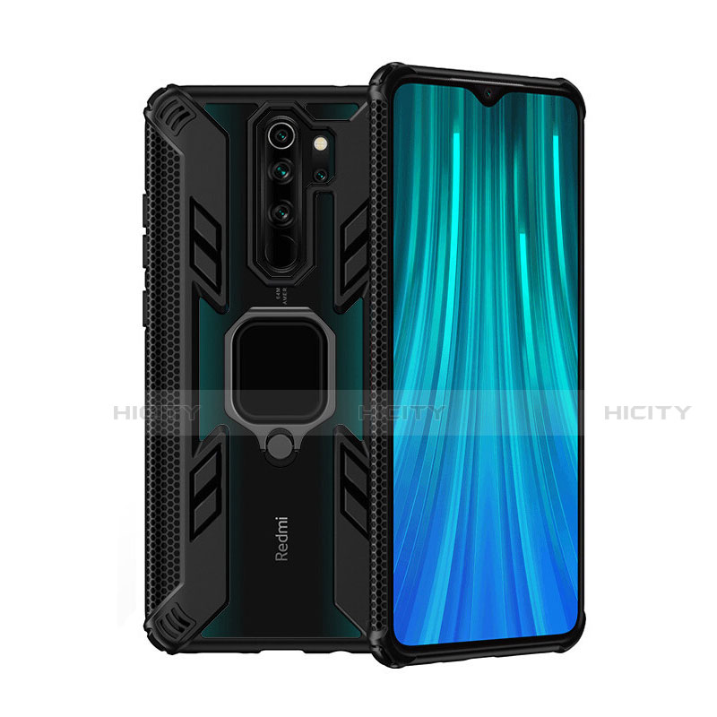 Coque Contour Silicone et Plastique Housse Etui Mat avec Magnetique Support Bague Anneau R09 pour Xiaomi Redmi Note 8 Pro Noir Plus