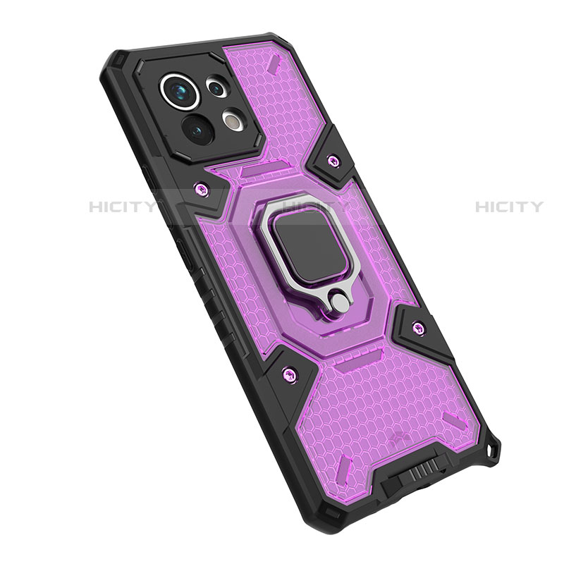 Coque Contour Silicone et Plastique Housse Etui Mat avec Magnetique Support Bague Anneau R10 pour Xiaomi Mi 11 5G Violet Plus