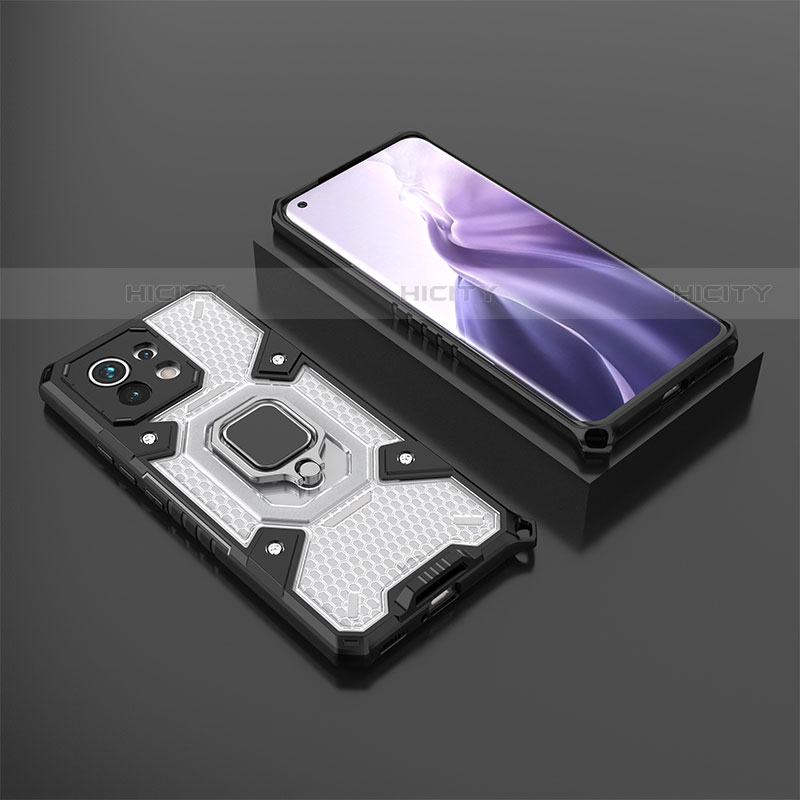 Coque Contour Silicone et Plastique Housse Etui Mat avec Magnetique Support Bague Anneau R11 pour Xiaomi Mi 11 5G Blanc Plus