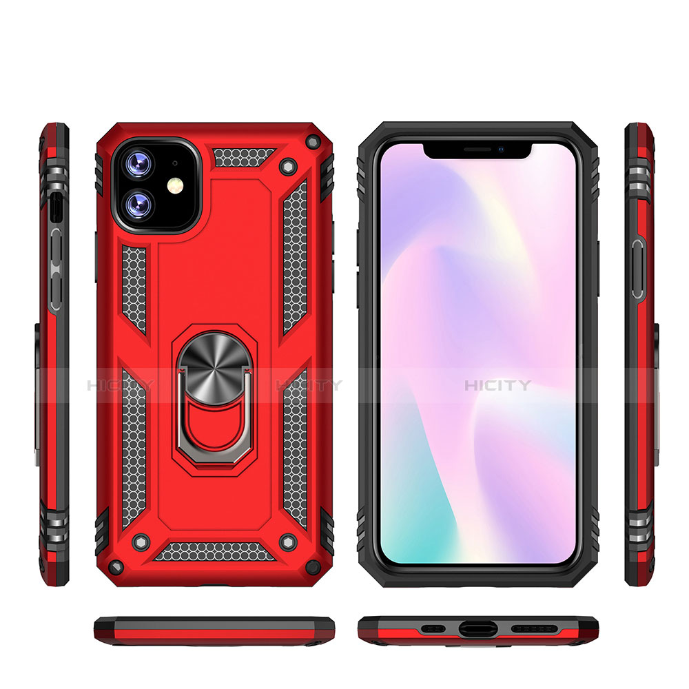 Coque Contour Silicone et Plastique Housse Etui Mat avec Magnetique Support Bague Anneau S01 pour Apple iPhone 11 Plus