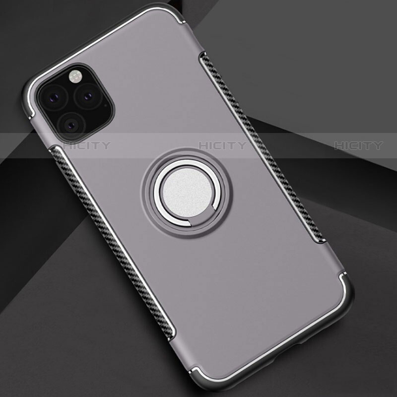 Coque Contour Silicone et Plastique Housse Etui Mat avec Magnetique Support Bague Anneau S01 pour Apple iPhone 11 Pro Gris Plus