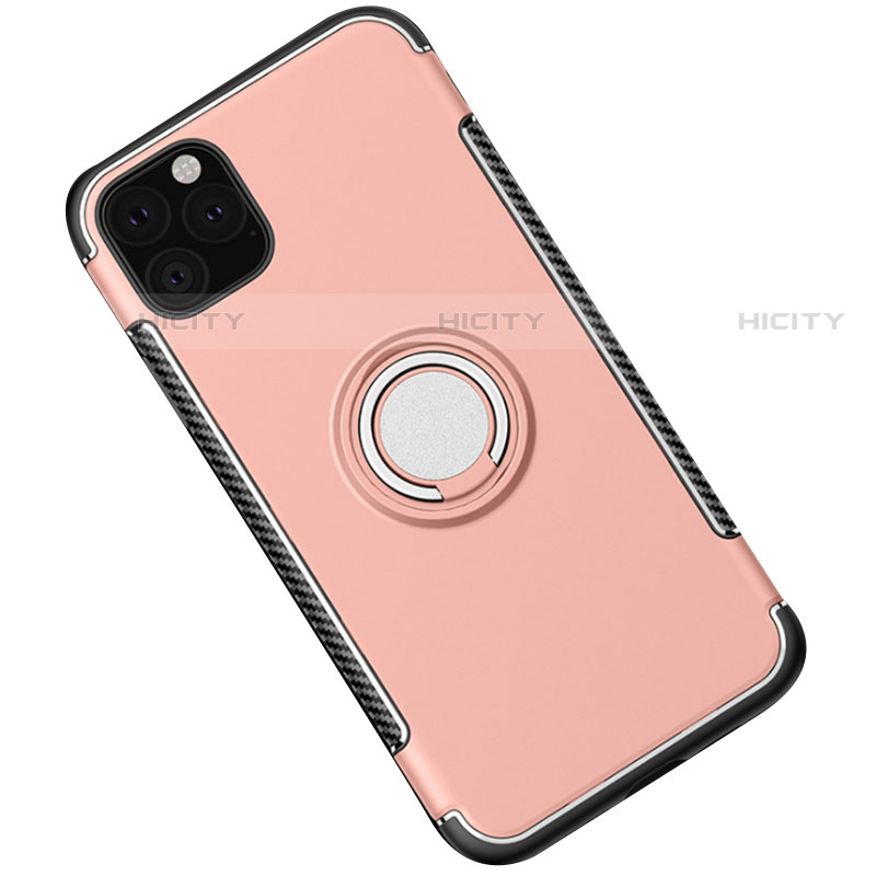 Coque Contour Silicone et Plastique Housse Etui Mat avec Magnetique Support Bague Anneau S01 pour Apple iPhone 11 Pro Max Or Rose Plus