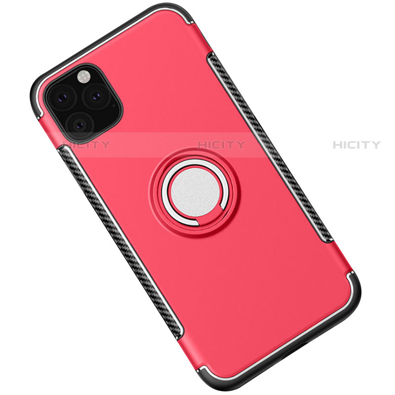 Coque Contour Silicone et Plastique Housse Etui Mat avec Magnetique Support Bague Anneau S01 pour Apple iPhone 11 Pro Max Rouge Plus