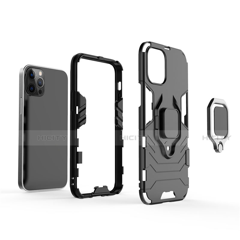 Coque Contour Silicone et Plastique Housse Etui Mat avec Magnetique Support Bague Anneau S01 pour Apple iPhone 12 Pro Max Plus