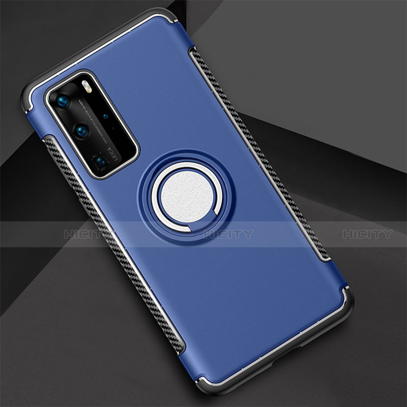 Coque Contour Silicone et Plastique Housse Etui Mat avec Magnetique Support Bague Anneau S01 pour Huawei P40 Pro Plus