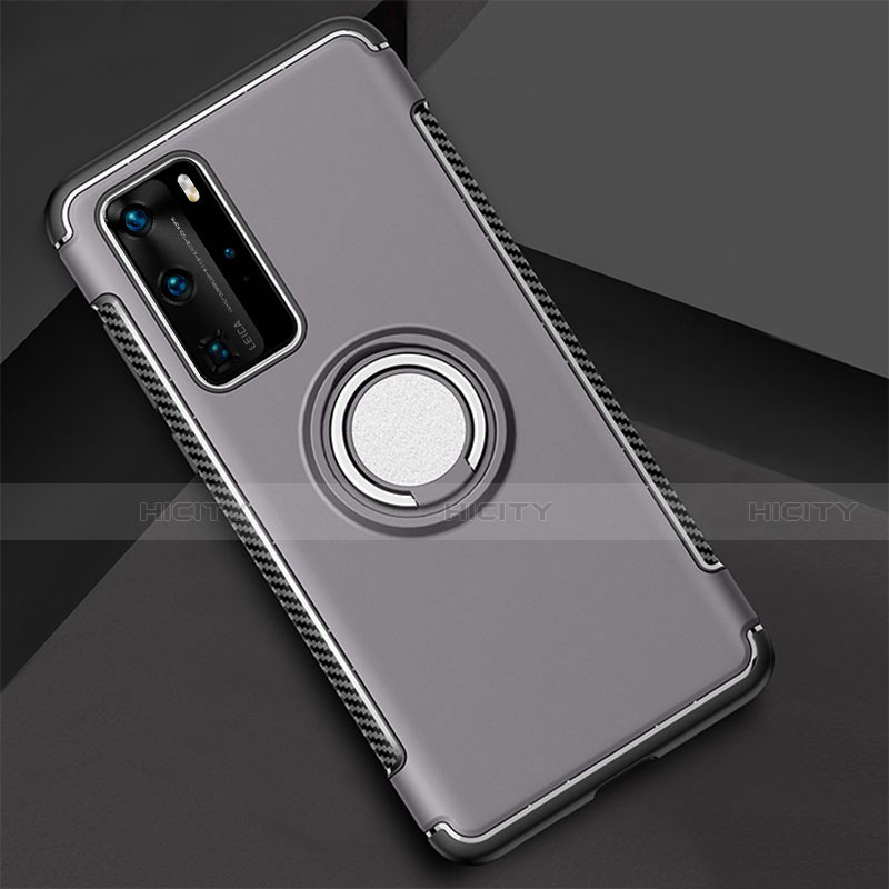 Coque Contour Silicone et Plastique Housse Etui Mat avec Magnetique Support Bague Anneau S01 pour Huawei P40 Pro Plus