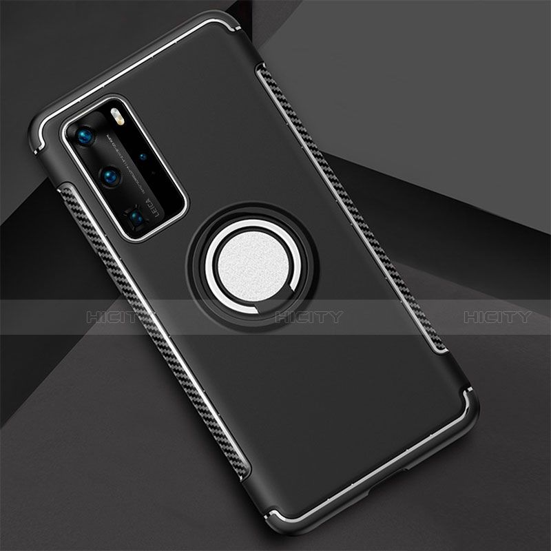 Coque Contour Silicone et Plastique Housse Etui Mat avec Magnetique Support Bague Anneau S01 pour Huawei P40 Pro Plus