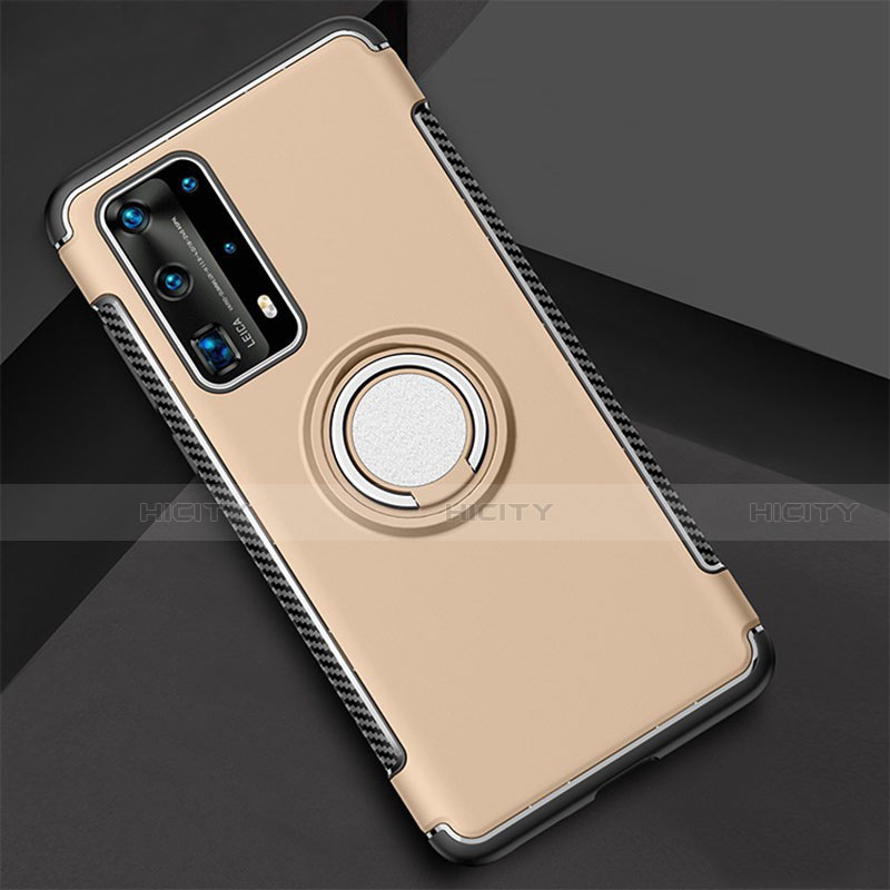 Coque Contour Silicone et Plastique Housse Etui Mat avec Magnetique Support Bague Anneau S01 pour Huawei P40 Pro+ Plus Or Plus