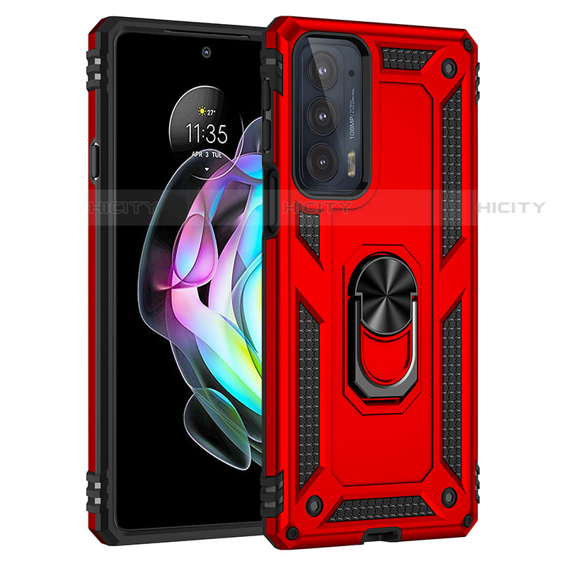 Coque Contour Silicone et Plastique Housse Etui Mat avec Magnetique Support Bague Anneau S01 pour Motorola Moto Edge 20 5G Rouge Plus