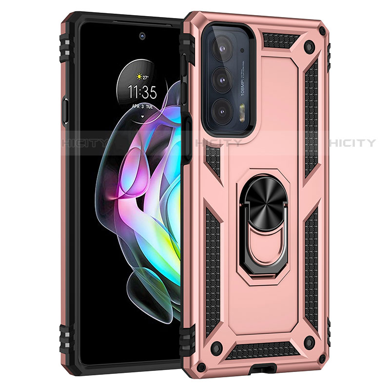 Coque Contour Silicone et Plastique Housse Etui Mat avec Magnetique Support Bague Anneau S01 pour Motorola Moto Edge Lite 5G Or Rose Plus