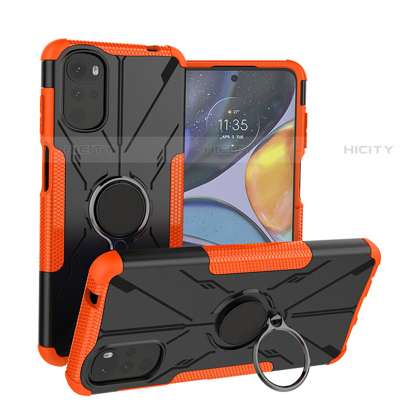 Coque Contour Silicone et Plastique Housse Etui Mat avec Magnetique Support Bague Anneau S01 pour Motorola Moto G22 Orange Plus