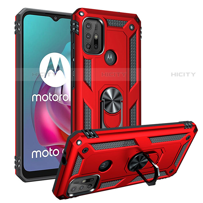 Coque Contour Silicone et Plastique Housse Etui Mat avec Magnetique Support Bague Anneau S01 pour Motorola Moto G30 Plus