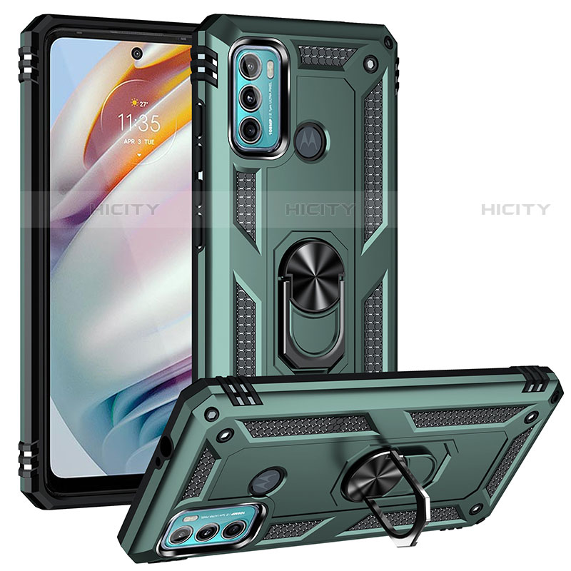 Coque Contour Silicone et Plastique Housse Etui Mat avec Magnetique Support Bague Anneau S01 pour Motorola Moto G60 Plus