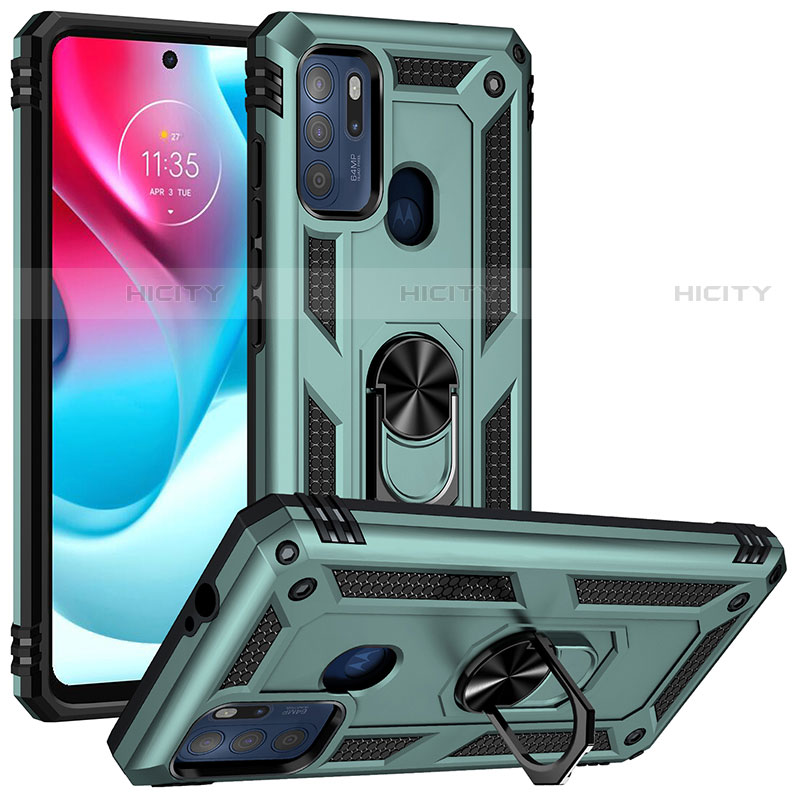 Coque Contour Silicone et Plastique Housse Etui Mat avec Magnetique Support Bague Anneau S01 pour Motorola Moto G60s Plus