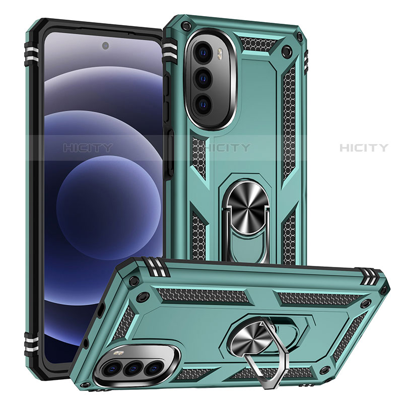 Coque Contour Silicone et Plastique Housse Etui Mat avec Magnetique Support Bague Anneau S01 pour Motorola Moto G71s 5G Plus