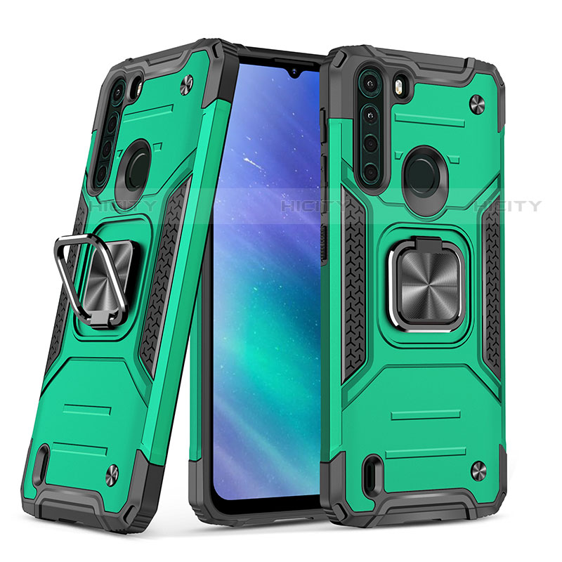 Coque Contour Silicone et Plastique Housse Etui Mat avec Magnetique Support Bague Anneau S01 pour Motorola Moto One Fusion Vert Plus