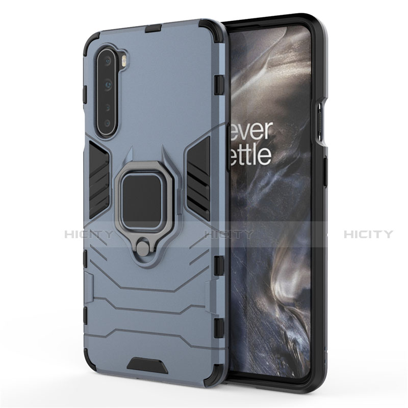 Coque Contour Silicone et Plastique Housse Etui Mat avec Magnetique Support Bague Anneau S01 pour OnePlus Nord Bleu Plus