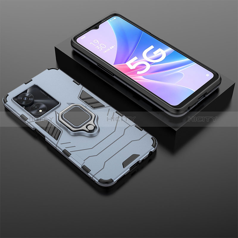 Coque Contour Silicone et Plastique Housse Etui Mat avec Magnetique Support Bague Anneau S01 pour Oppo A1 Pro 5G Bleu Plus