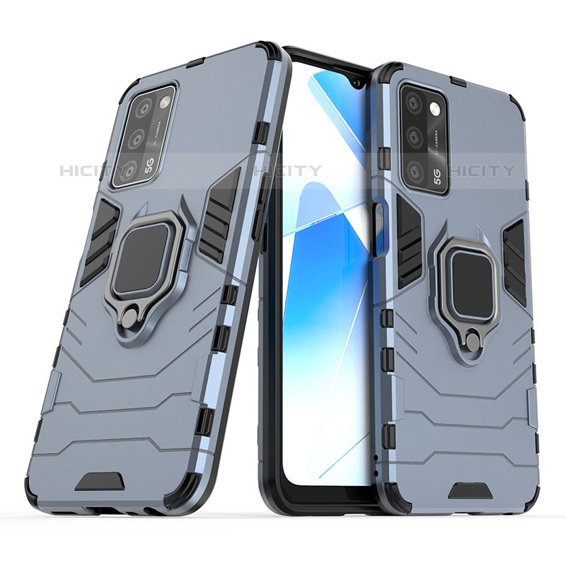 Coque Contour Silicone et Plastique Housse Etui Mat avec Magnetique Support Bague Anneau S01 pour Oppo A53s 5G Bleu Plus