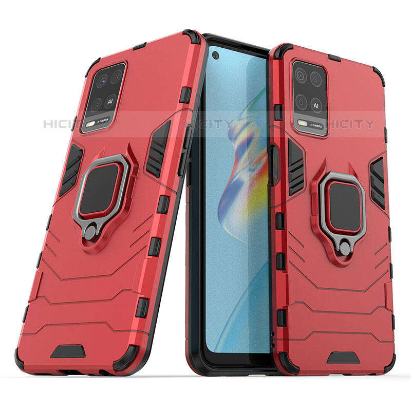 Coque Contour Silicone et Plastique Housse Etui Mat avec Magnetique Support Bague Anneau S01 pour Oppo A54 4G Rouge Plus