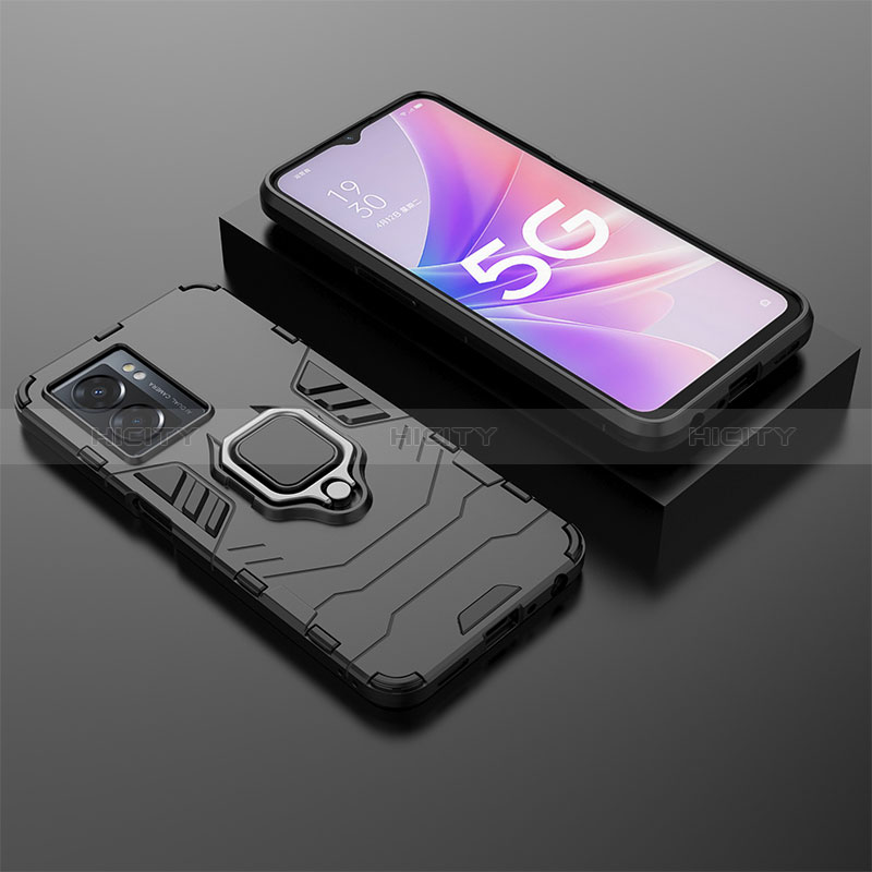 Coque Contour Silicone et Plastique Housse Etui Mat avec Magnetique Support Bague Anneau S01 pour Oppo A57 5G Noir Plus