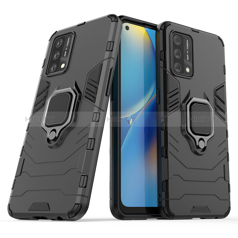 Coque Contour Silicone et Plastique Housse Etui Mat avec Magnetique Support Bague Anneau S01 pour Oppo A95 4G Noir Plus