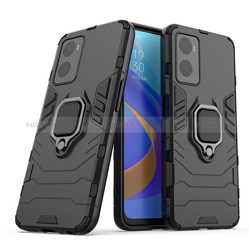 Coque Contour Silicone et Plastique Housse Etui Mat avec Magnetique Support Bague Anneau S01 pour Oppo A96 4G Plus