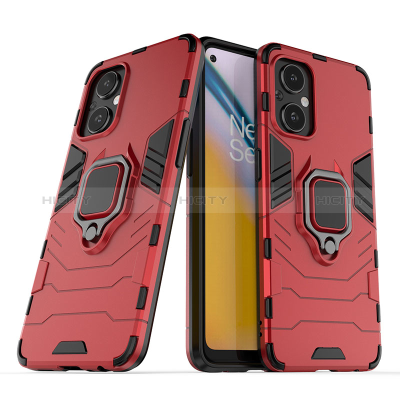 Coque Contour Silicone et Plastique Housse Etui Mat avec Magnetique Support Bague Anneau S01 pour Oppo A96 5G Rouge Plus