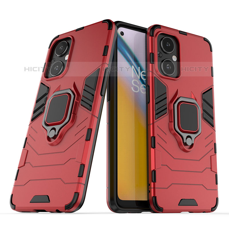 Coque Contour Silicone et Plastique Housse Etui Mat avec Magnetique Support Bague Anneau S01 pour Oppo F21s Pro 5G Rouge Plus