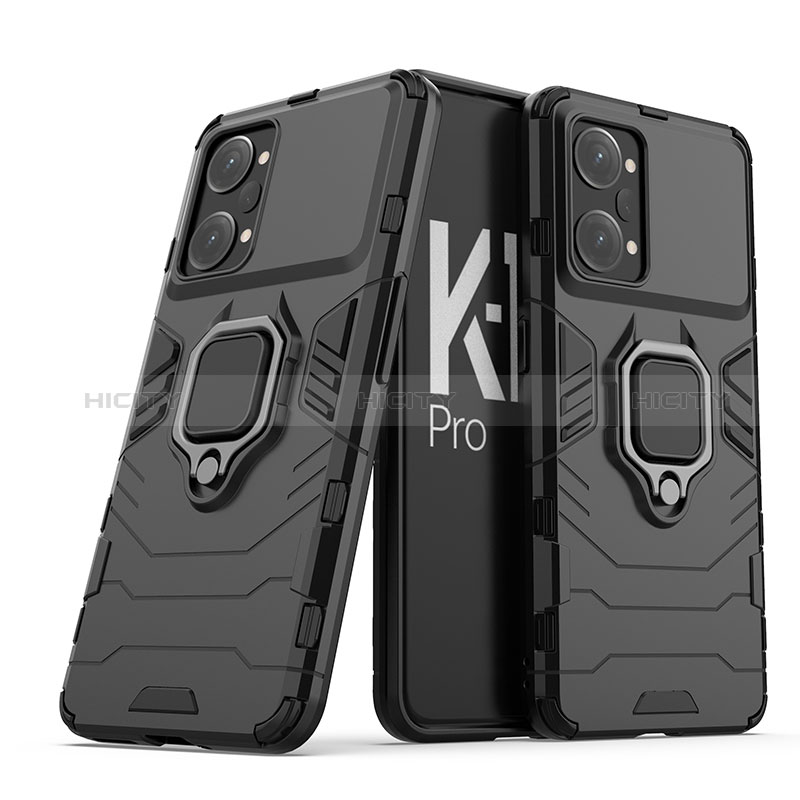 Coque Contour Silicone et Plastique Housse Etui Mat avec Magnetique Support Bague Anneau S01 pour Oppo K10 Pro 5G Noir Plus