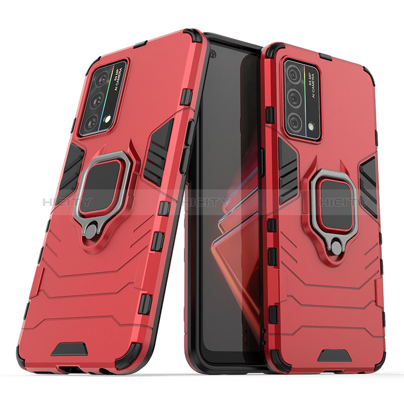 Coque Contour Silicone et Plastique Housse Etui Mat avec Magnetique Support Bague Anneau S01 pour Oppo K9 5G Rouge Plus