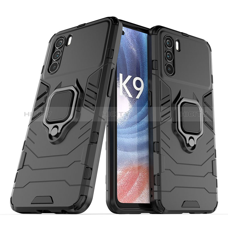 Coque Contour Silicone et Plastique Housse Etui Mat avec Magnetique Support Bague Anneau S01 pour Oppo K9 Pro 5G Noir Plus