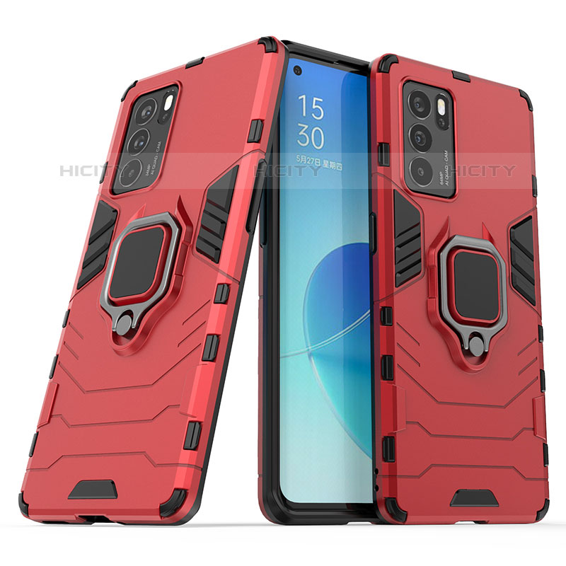 Coque Contour Silicone et Plastique Housse Etui Mat avec Magnetique Support Bague Anneau S01 pour Oppo Reno6 Pro 5G India Plus