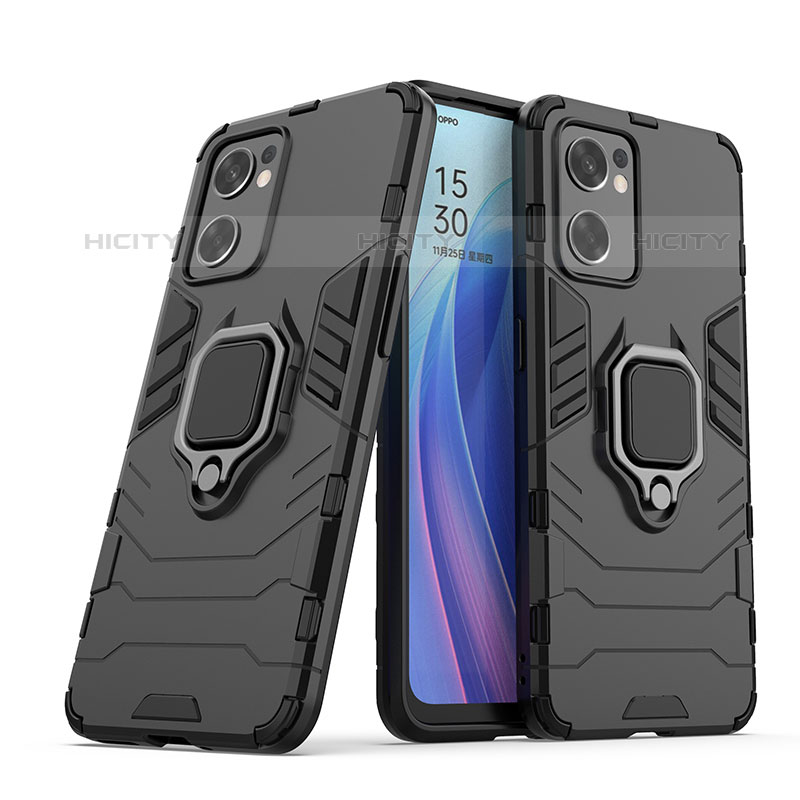 Coque Contour Silicone et Plastique Housse Etui Mat avec Magnetique Support Bague Anneau S01 pour Oppo Reno7 SE 5G Noir Plus