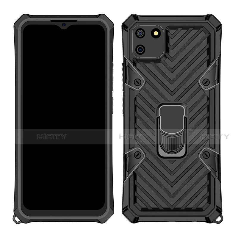 Coque Contour Silicone et Plastique Housse Etui Mat avec Magnetique Support Bague Anneau S01 pour Realme C11 Noir Plus