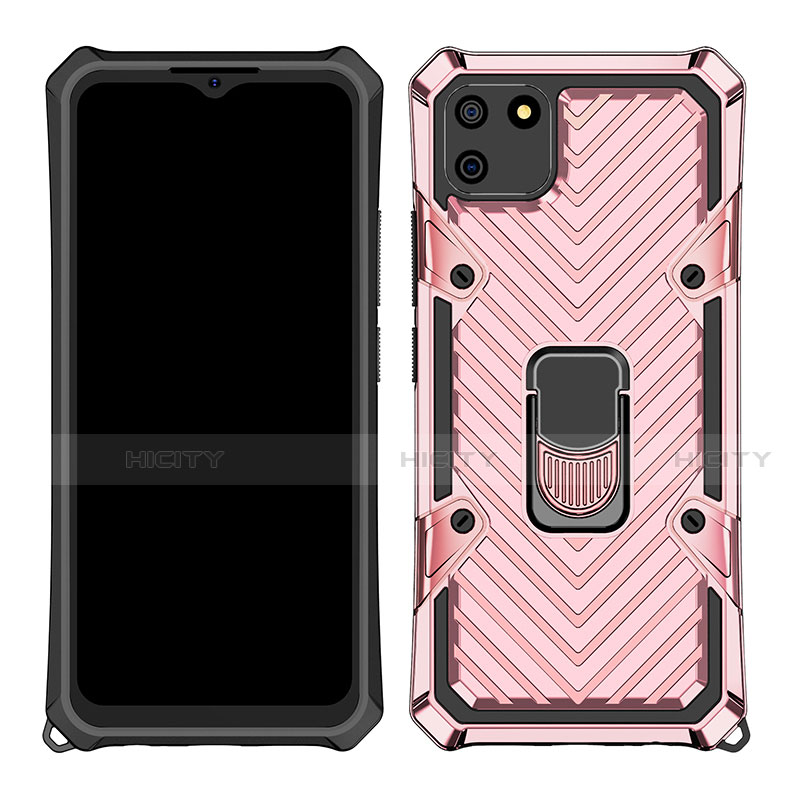 Coque Contour Silicone et Plastique Housse Etui Mat avec Magnetique Support Bague Anneau S01 pour Realme C11 Or Rose Plus