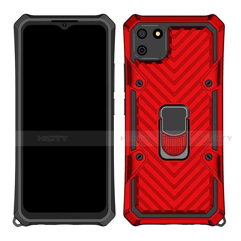 Coque Contour Silicone et Plastique Housse Etui Mat avec Magnetique Support Bague Anneau S01 pour Realme C11 Rouge Plus