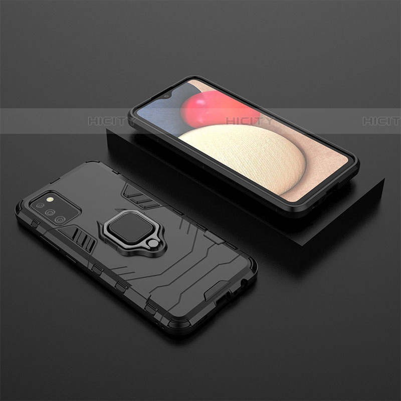 Coque Contour Silicone et Plastique Housse Etui Mat avec Magnetique Support Bague Anneau S01 pour Samsung Galaxy A03s Noir Plus