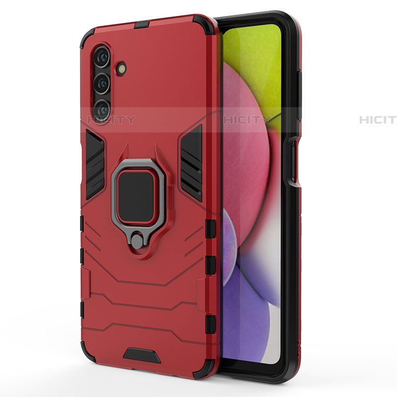 Coque Contour Silicone et Plastique Housse Etui Mat avec Magnetique Support Bague Anneau S01 pour Samsung Galaxy A04s Rouge Plus