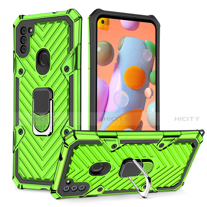 Coque Contour Silicone et Plastique Housse Etui Mat avec Magnetique Support Bague Anneau S01 pour Samsung Galaxy A11 Plus